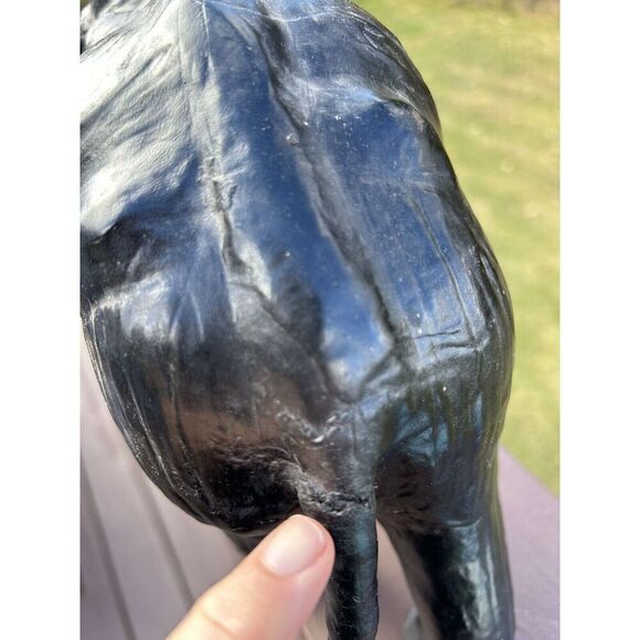 Vintage Leather Wrapped Elephant Statue W Tusks, Trunk Up Black 13”L x 13”H - Picture 12 of 13